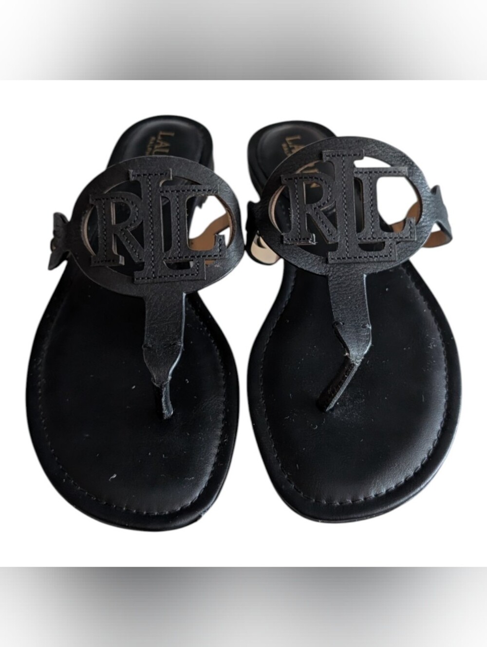 Lauren Ralph Lauren Black Logo Thong Sandals - Picture 2 of 7